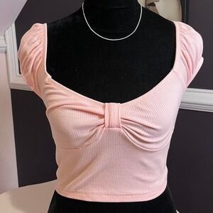 h&m pink sweetheart neckline bow top xs